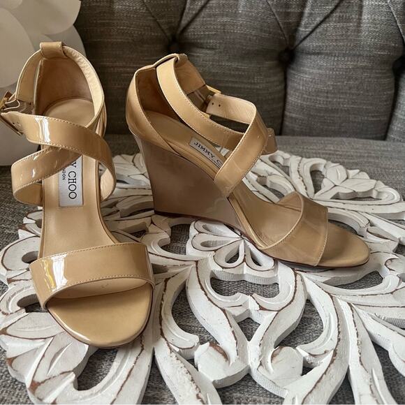 Jimmy Choo Patent Leather Wedge Heel Sandals Shoes Women’s 36 US 6 - Picture 7 of 8